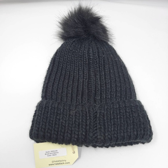 Hat Attack Bryce Beanie Hat With Removable Pom In Black New - Picture 3 of 4